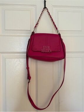 Steve Madden Hot Pink Chain-Accent Crossbody Bag
